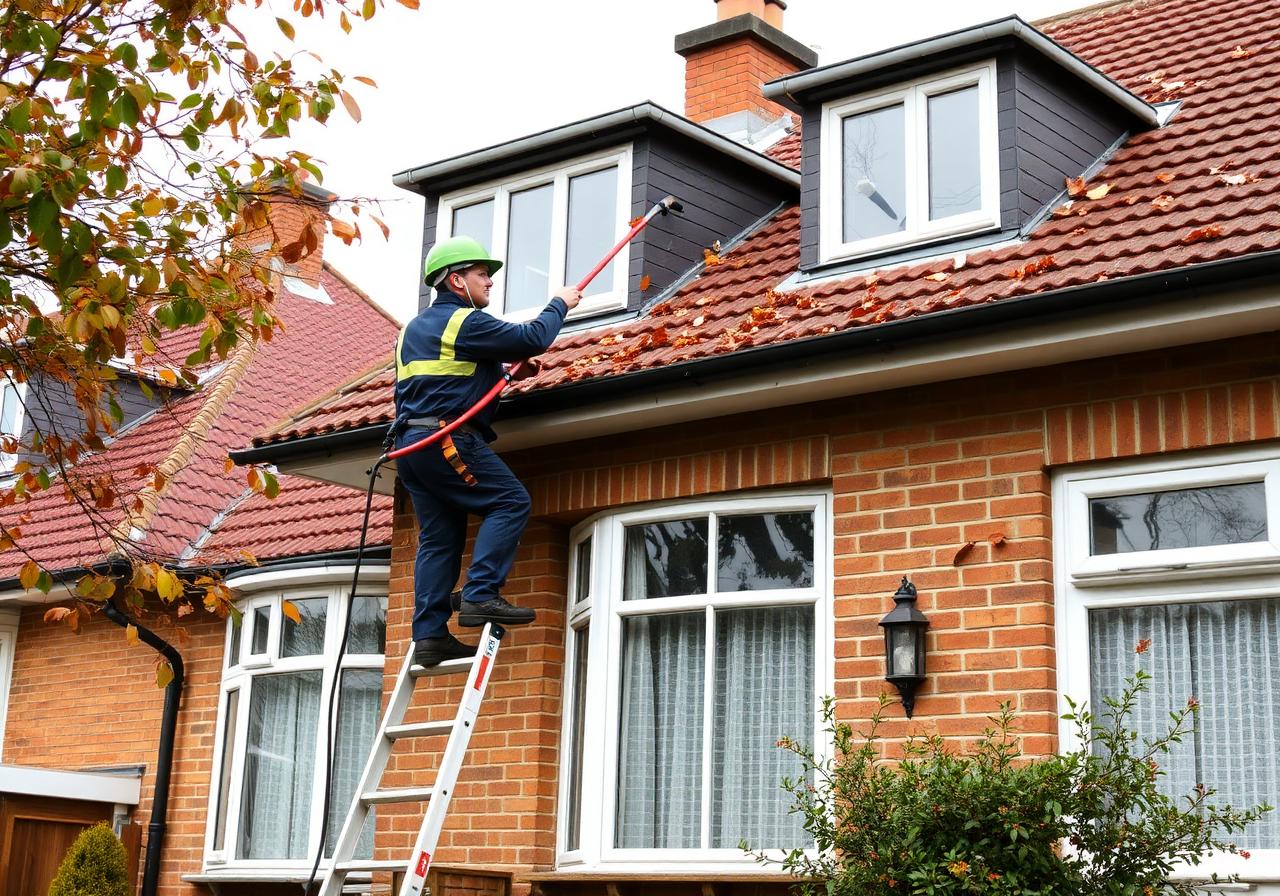 Gutter cleaning on a British semi-detached home
